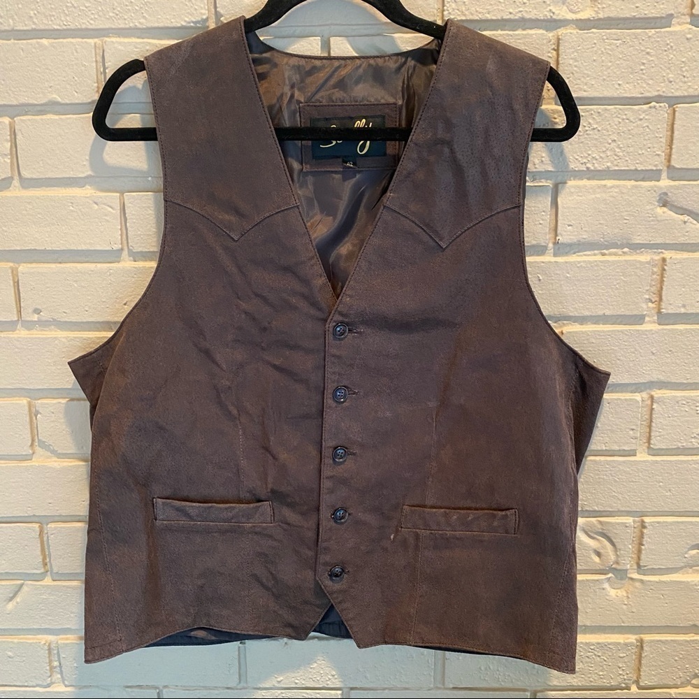 Vintage Scully Leather Western Distressed Button Up Vest Mens 42